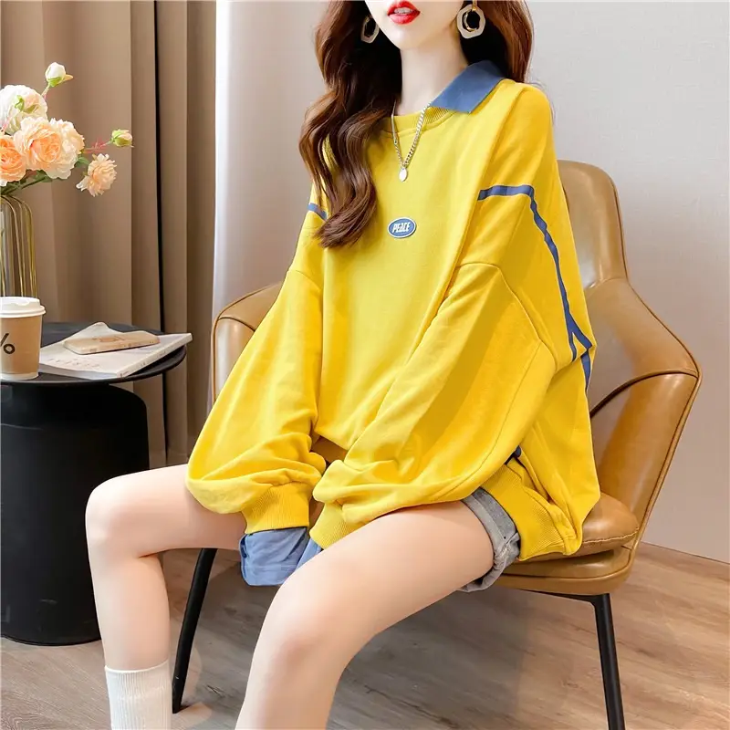 Women Polo Collar Sweater Medium Long Blue Sleeve — feature 29