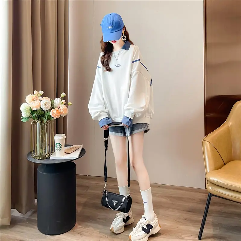 Women Polo Collar Sweater Medium Long Blue Sleeve — feature 31