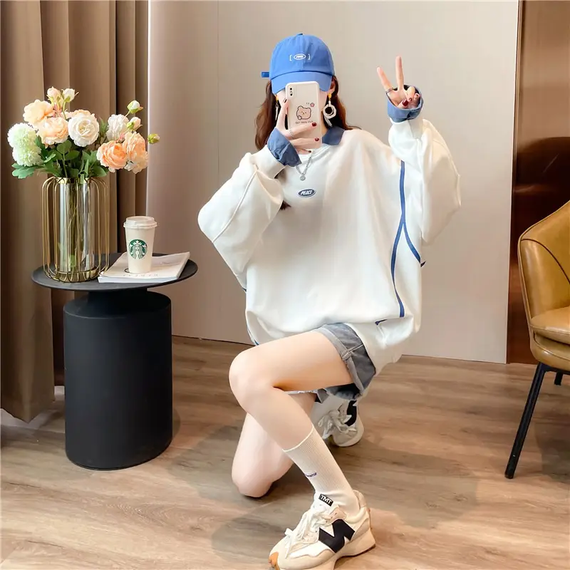 Women Polo Collar Sweater Medium Long Blue Sleeve — feature 33