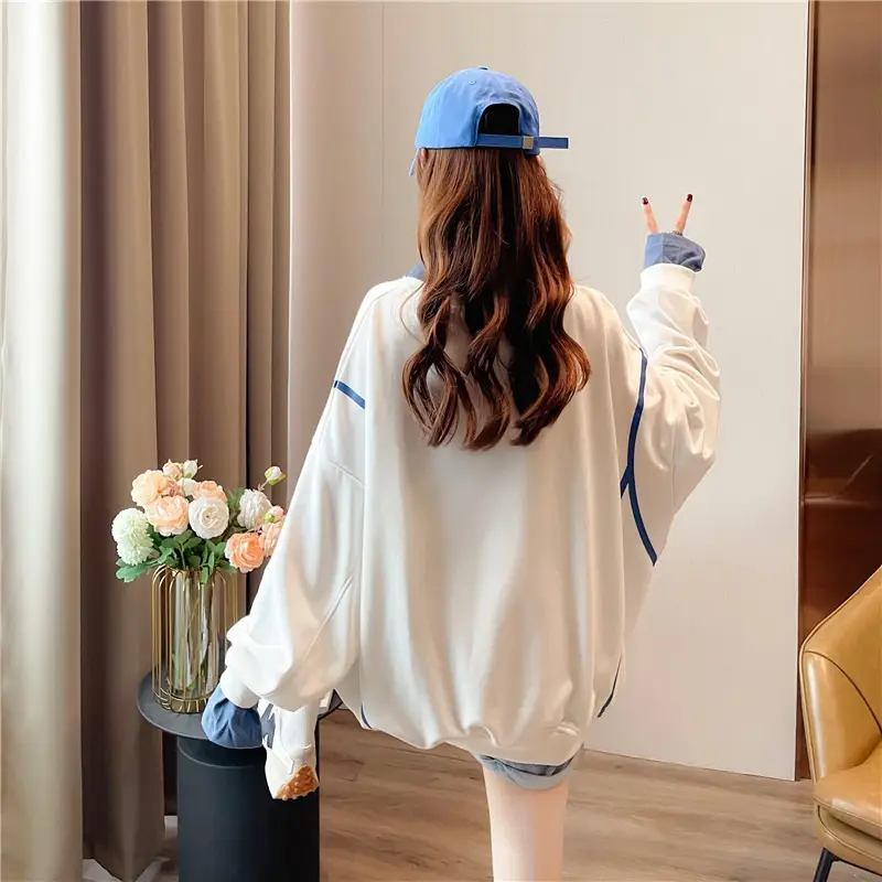 Women Polo Collar Sweater Medium Long Blue Sleeve — feature 34