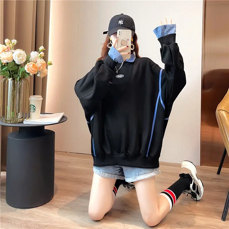 Women Polo Collar Sweater Medium Long Blue Sleeve — feature 41