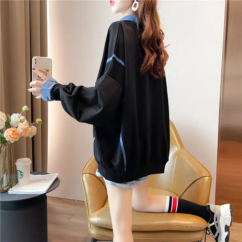 Women Polo Collar Sweater Medium Long Blue Sleeve — feature 43