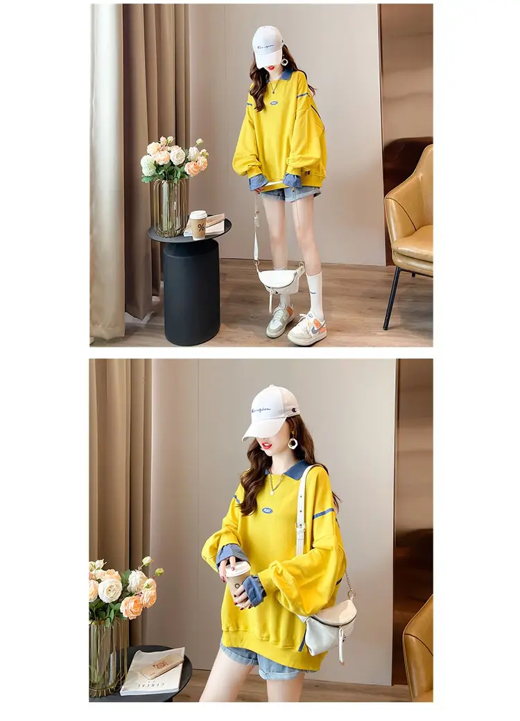 Women Polo Collar Sweater Medium Long Blue Sleeve — feature 7