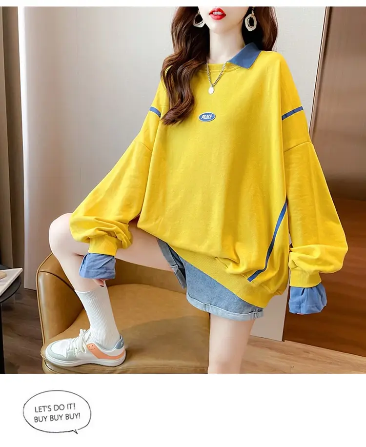 Women Polo Collar Sweater Medium Long Blue Sleeve — feature 8
