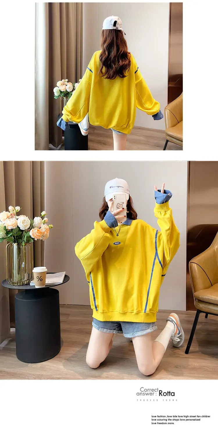 Women Polo Collar Sweater Medium Long Blue Sleeve — feature 9