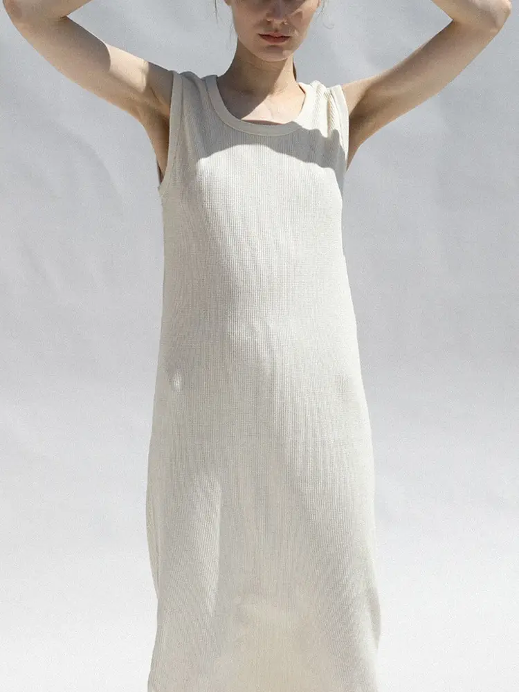 French Style Waffle Skin Friendly Tank Dress for Women
