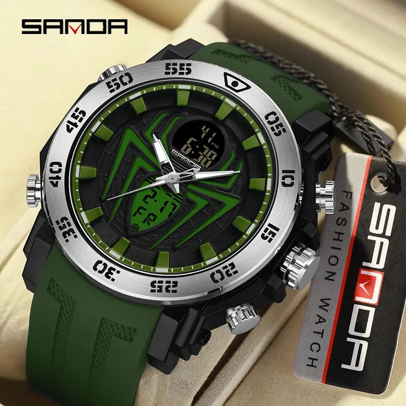 Sanda Spider Luminous Men's Digital Watch Black Red