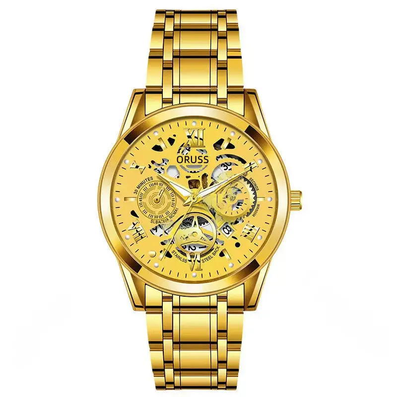 Official Movement Watch Swiss Brand Men's Watch Waterproof Men's Watch Luminous Watch Hollow-out Diamond Set Watch Calendar Fashion Watch