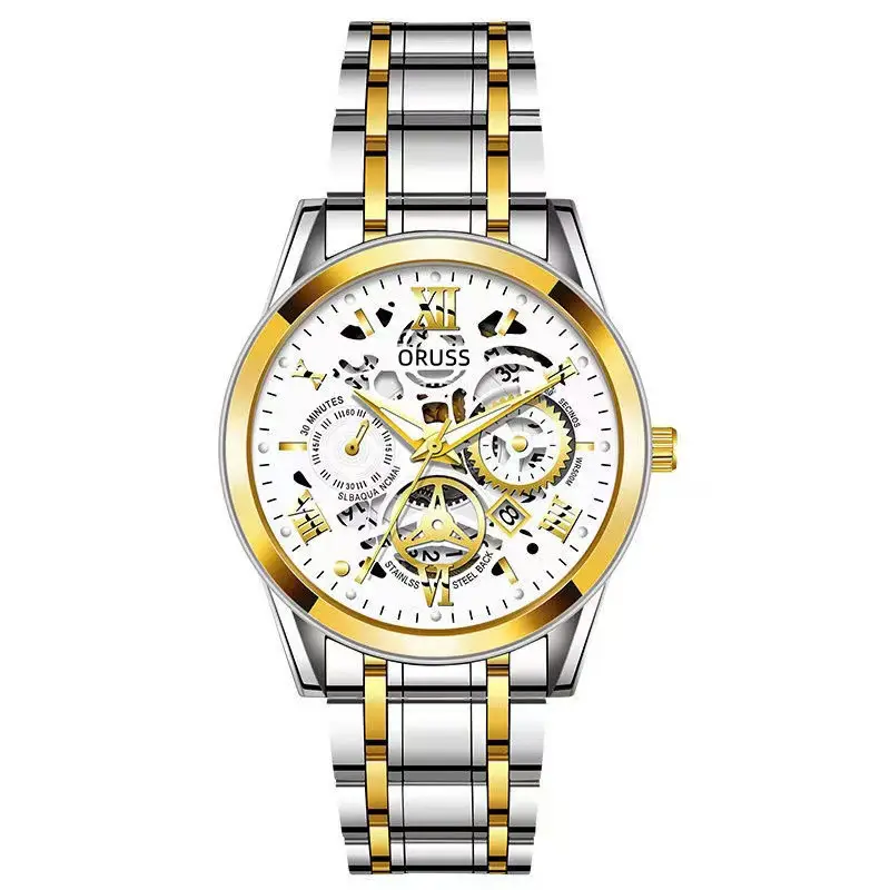 Official Movement Watch Swiss Brand Men's Watch Waterproof Men's Watch Luminous Watch Hollow-out Diamond Set Watch Calendar Fashion Watch