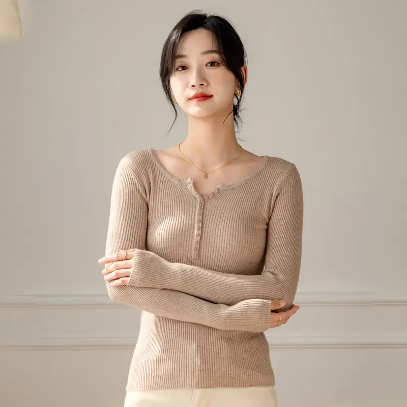 Women's Beige Low-Neck Slim Fit Sweater - Image 6