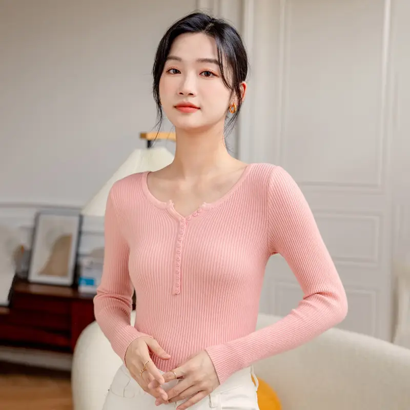 Women's Beige Low-Neck Slim Fit Sweater - Image 2