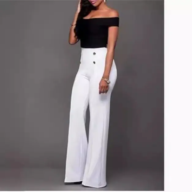 Women's Pink Solid Color Wide Leg Trousers with Decorative Buttons - Image 8