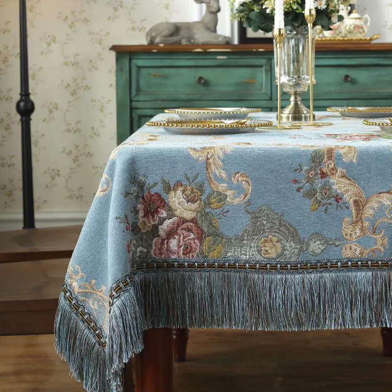 Cross-Border Floral Tassel Tablecloth Blue - Image 6