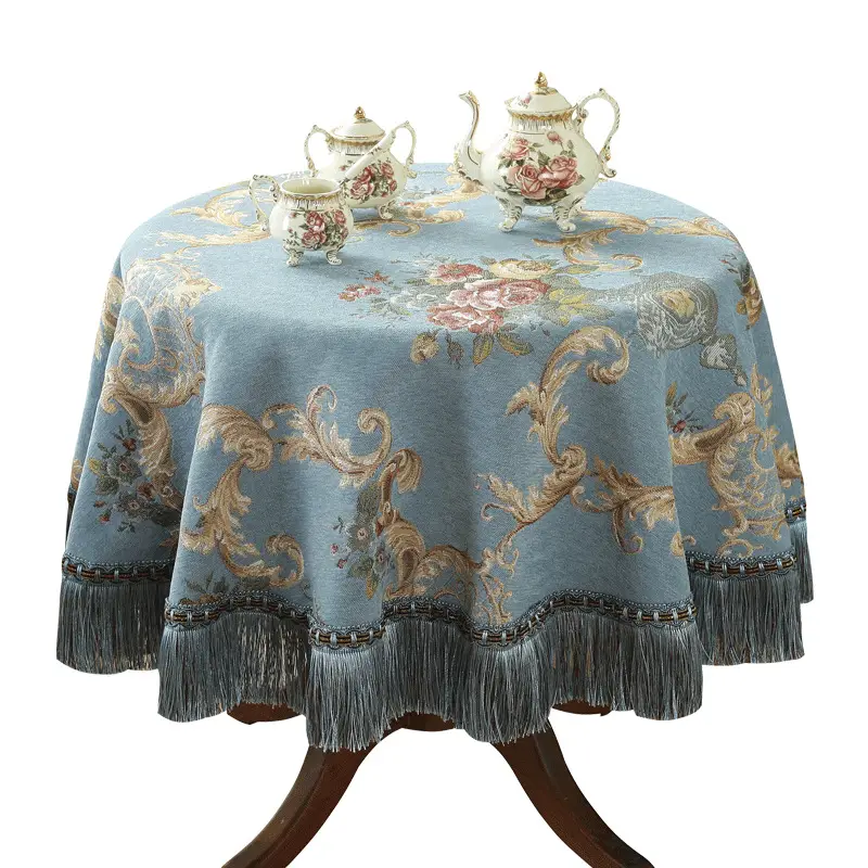 Cross-Border Floral Tassel Tablecloth Blue - Image 8