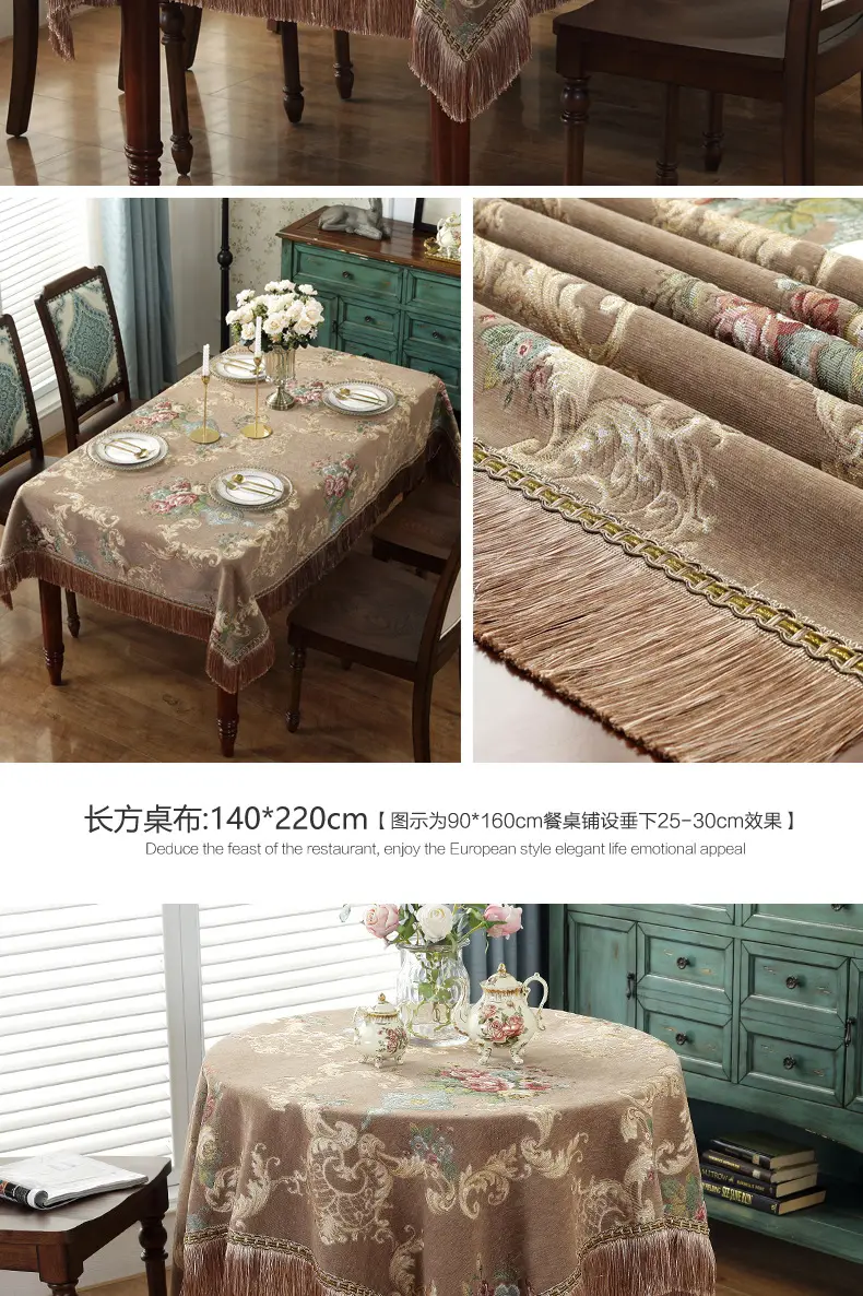 Cross-Border Floral Tassel Tablecloth Blue — feature 11