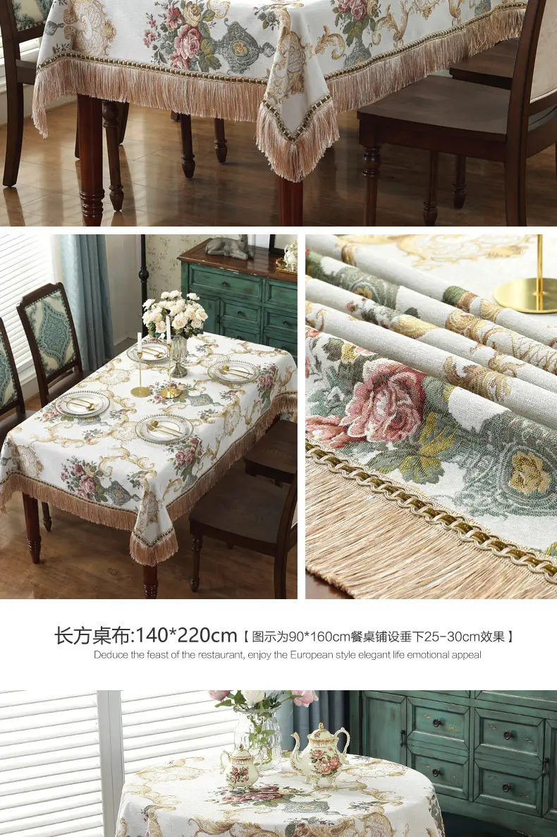 Cross-Border Floral Tassel Tablecloth Blue — feature 15