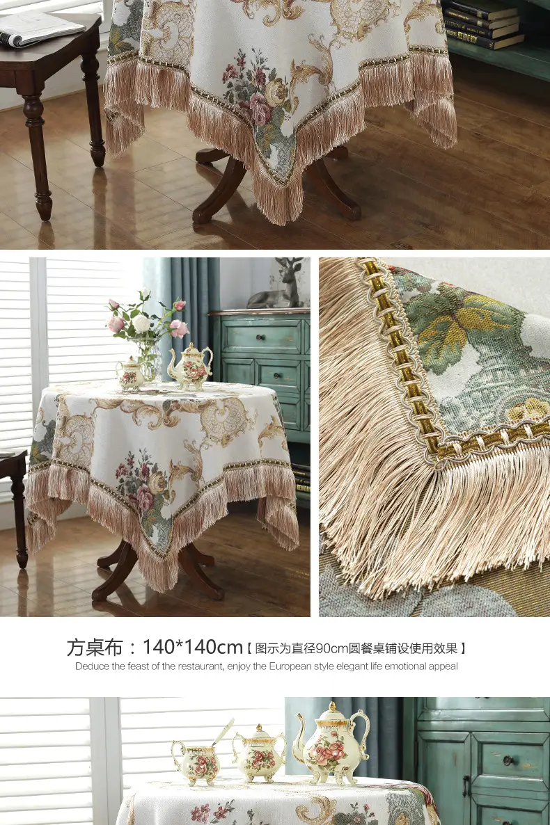 Cross-Border Floral Tassel Tablecloth Blue — feature 16