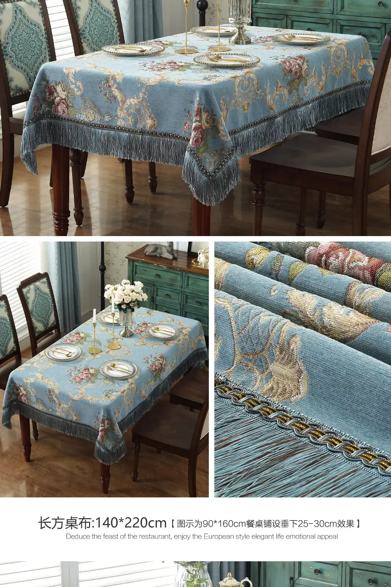 Cross-Border Floral Tassel Tablecloth Blue — feature 19