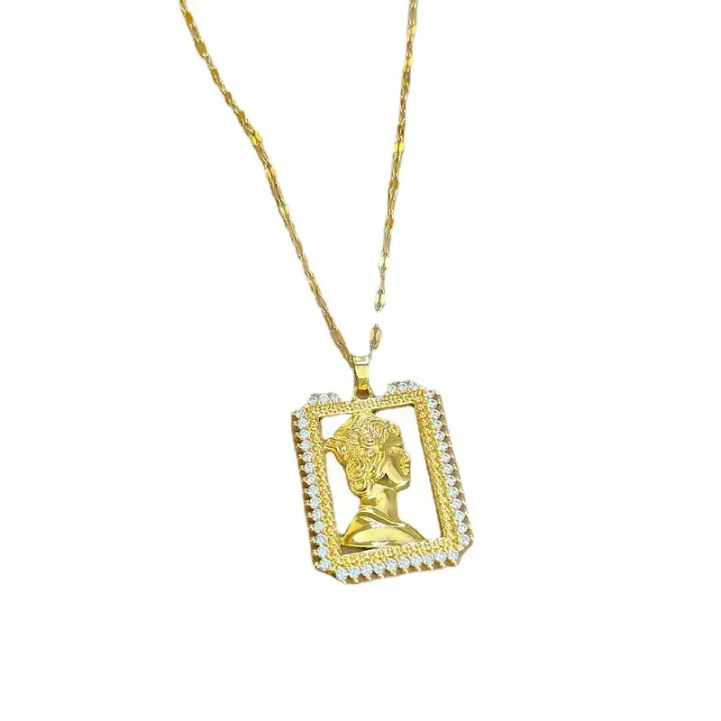 Real Gold Zirconium Head Portrait Necklace for Women - Image 6