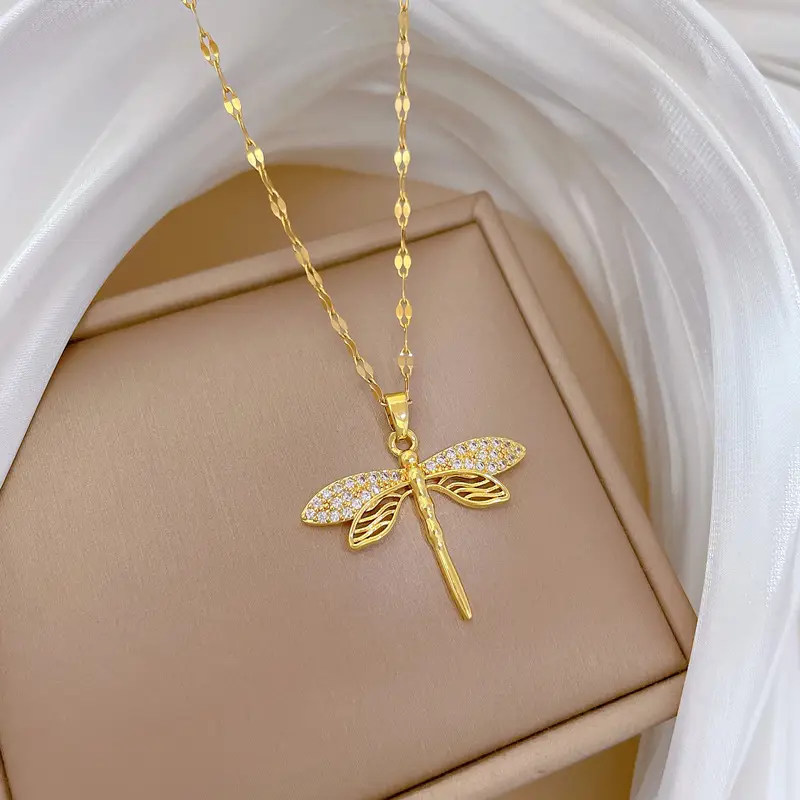 Titanium Steel Dragonfly Necklace for Women Real Gold - Image 4