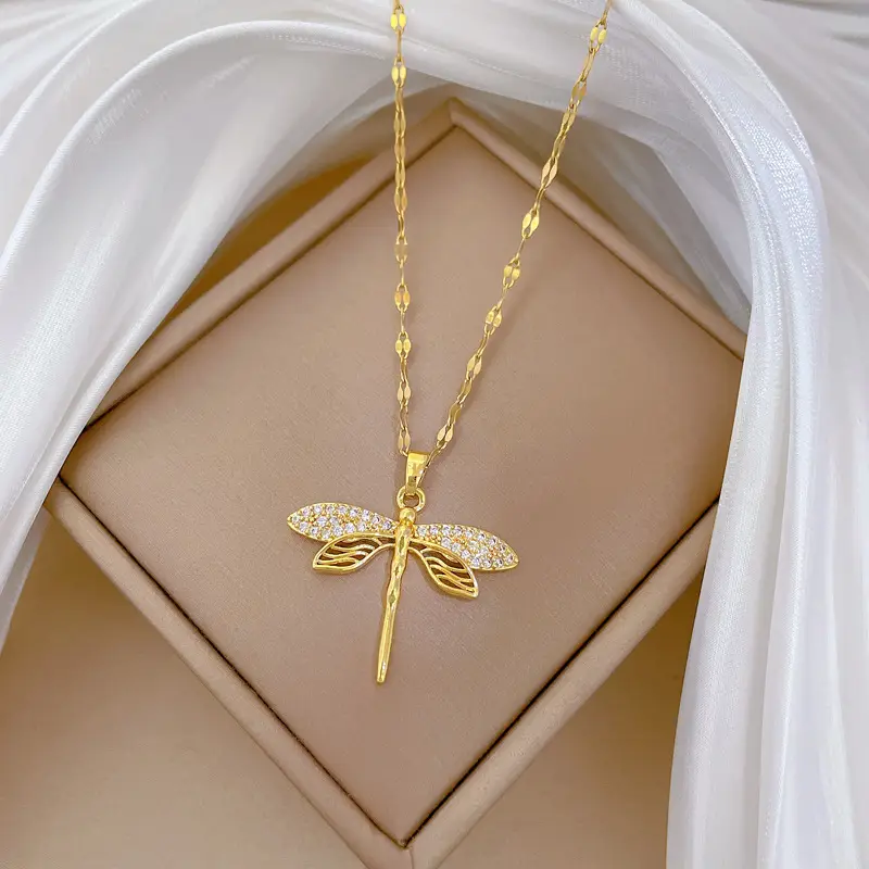 Titanium Steel Dragonfly Necklace for Women Real Gold - Image 5