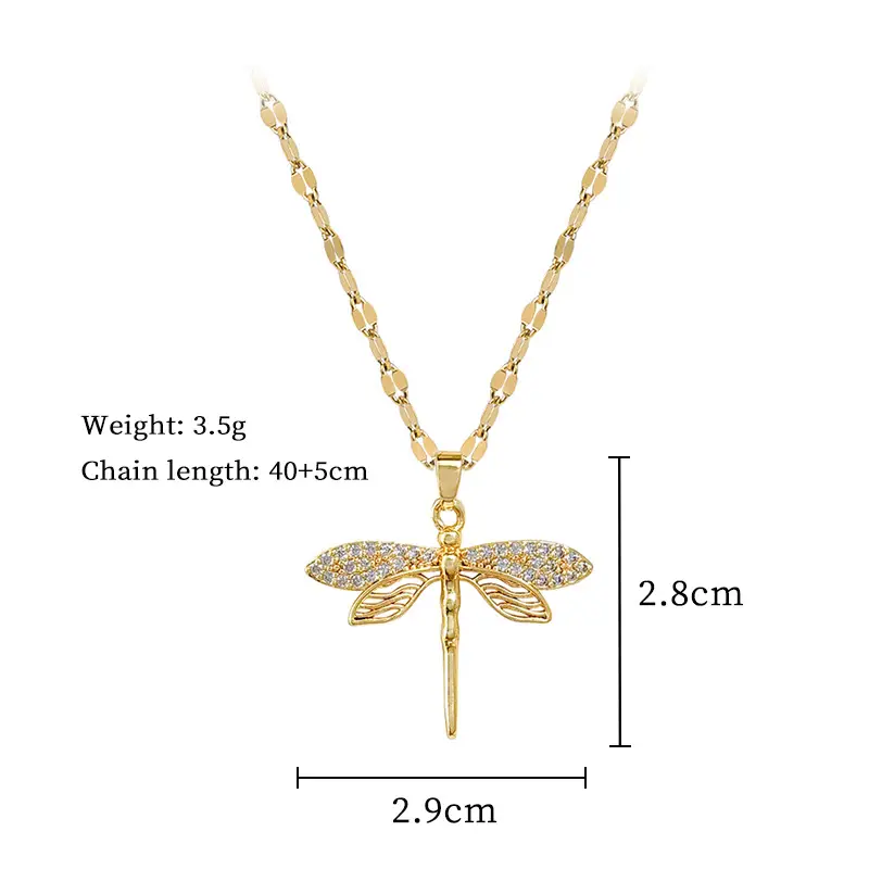 Titanium Steel Dragonfly Necklace for Women Real Gold — feature 13
