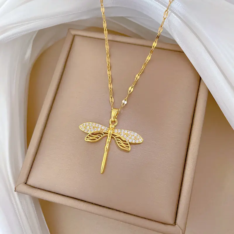 Titanium Steel Dragonfly Necklace for Women Real Gold — feature 5