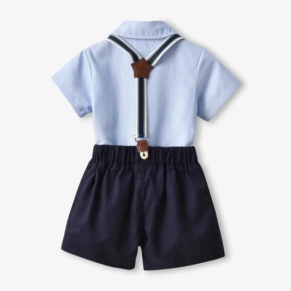 Boy's Blue Striped Short Sleeve Suit Korean Style - Image 3