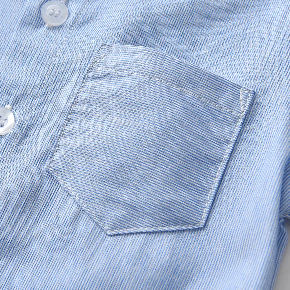 Boy's Blue Striped Short Sleeve Suit Korean Style - Image 5