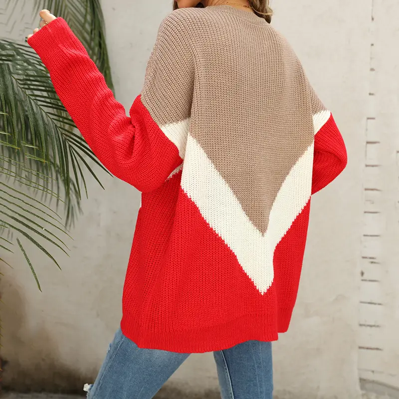 2025 Knit Sweater Red White Beige Cross Border Drop Shoulder - Image 4