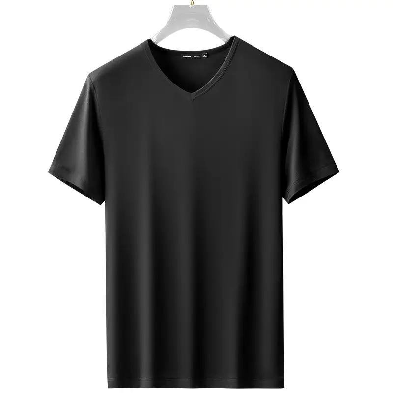 Men V-neck Grey Cotton T-shirt 2025 Summer