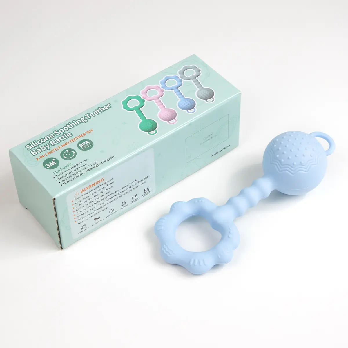 light blue rattle molar stick (box packaging)