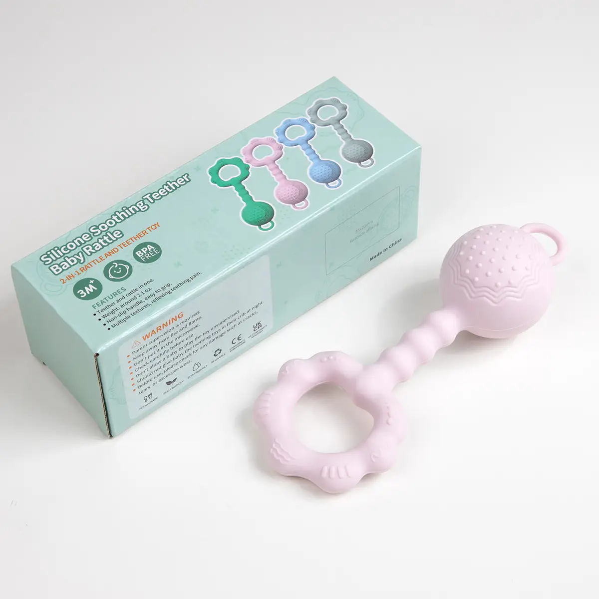 Baby Tooth Gum Silicone Hand Rattles Mint Blue - Image 2