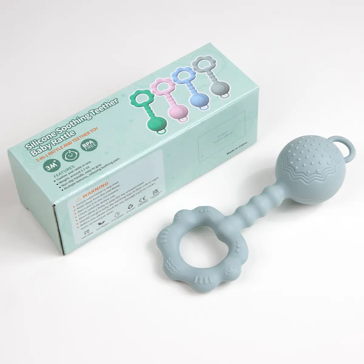 Baby Tooth Gum Silicone Hand Rattles Mint Blue - Image 3
