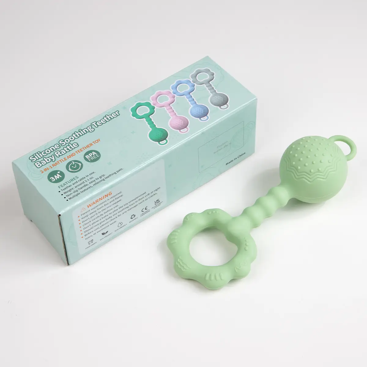 Baby Tooth Gum Silicone Hand Rattles Mint Blue - Image 4