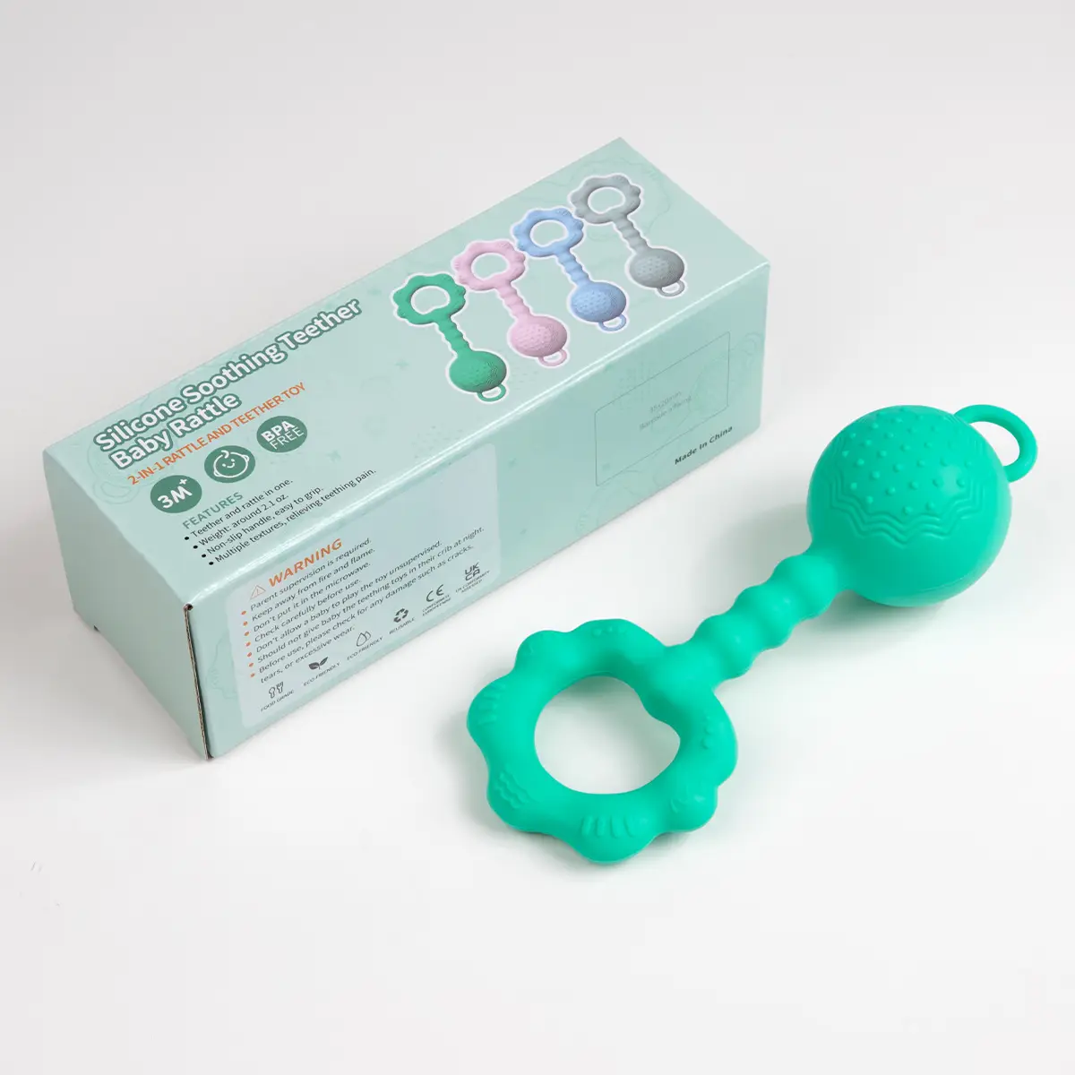 Baby Tooth Gum Silicone Hand Rattles Mint Blue - Image 5