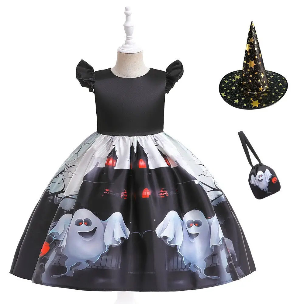 Halloween Kids Dress Girls Witch Print Party Dress