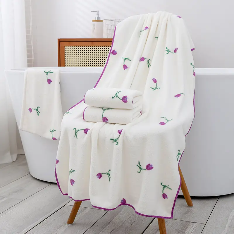 Towel Set with Tulip Print Bath Cap & Skirt - Image 4