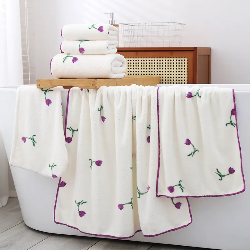 Towel Set with Tulip Print Bath Cap & Skirt - Image 5