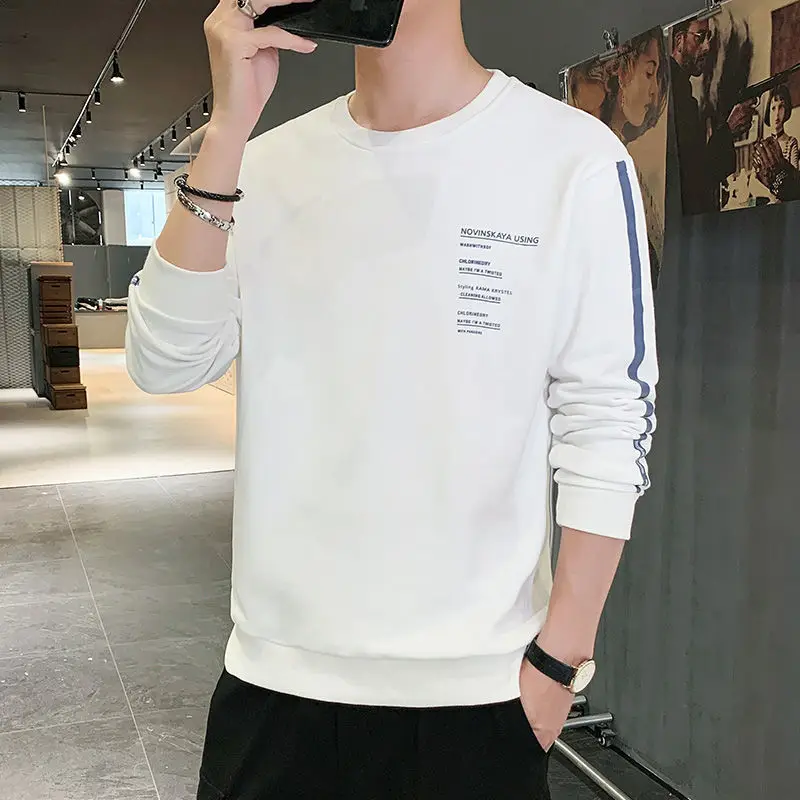 Men's White Printed Long Sleeve T-Shirt Spring Autumn Wear - Image 4