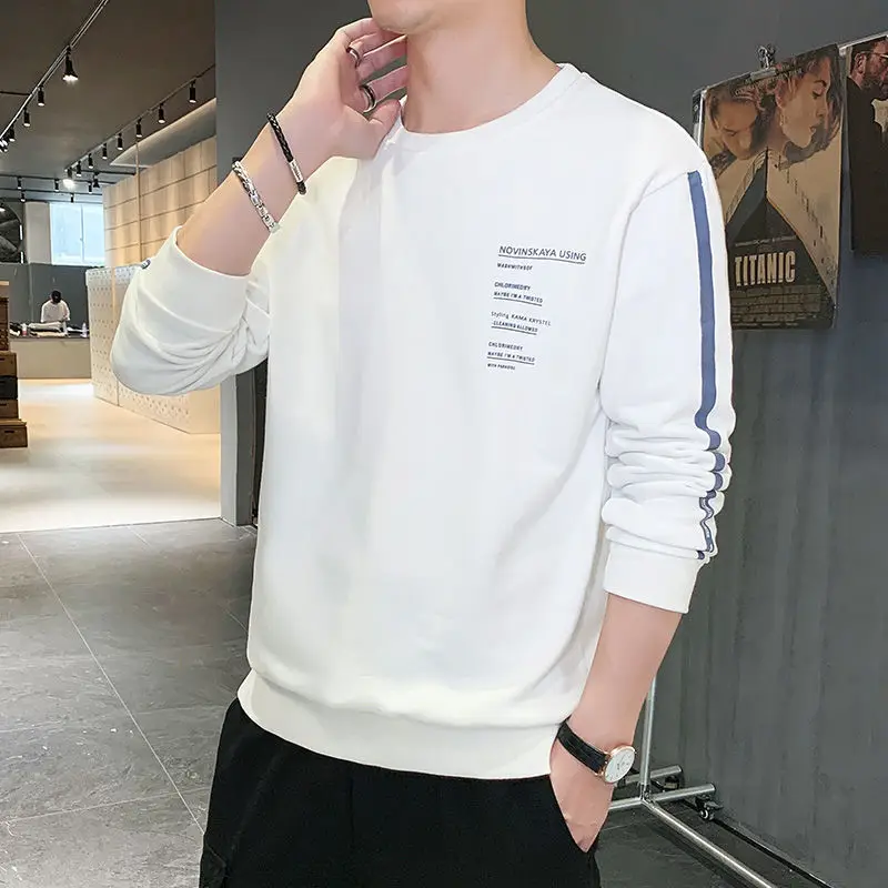 Men's White Printed Long Sleeve T-Shirt Spring Autumn Wear - Image 5