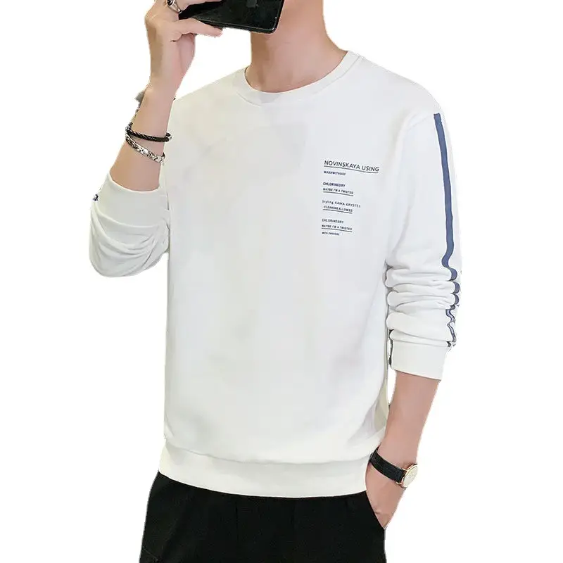 Men's White Printed Long Sleeve T-Shirt Spring Autumn Wear - Image 6