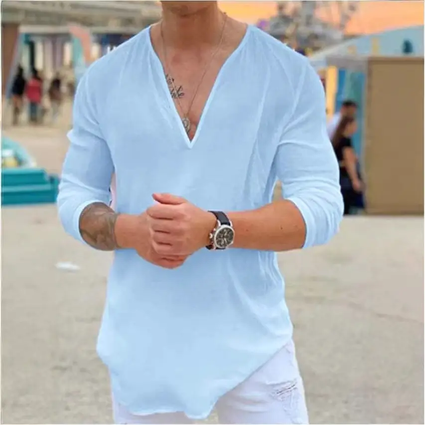 V-Neck Casual T-Shirt for Men Pure Cotton 2026 - Image 7