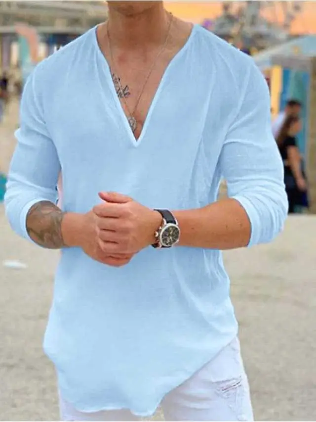 V-Neck Casual T-Shirt for Men Pure Cotton 2026 - Image 3