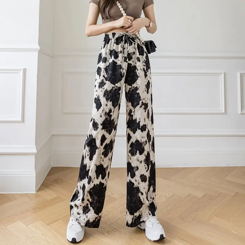 Wide-Leg Pants for Women Black Cow Print Summer 2025 - Image 9