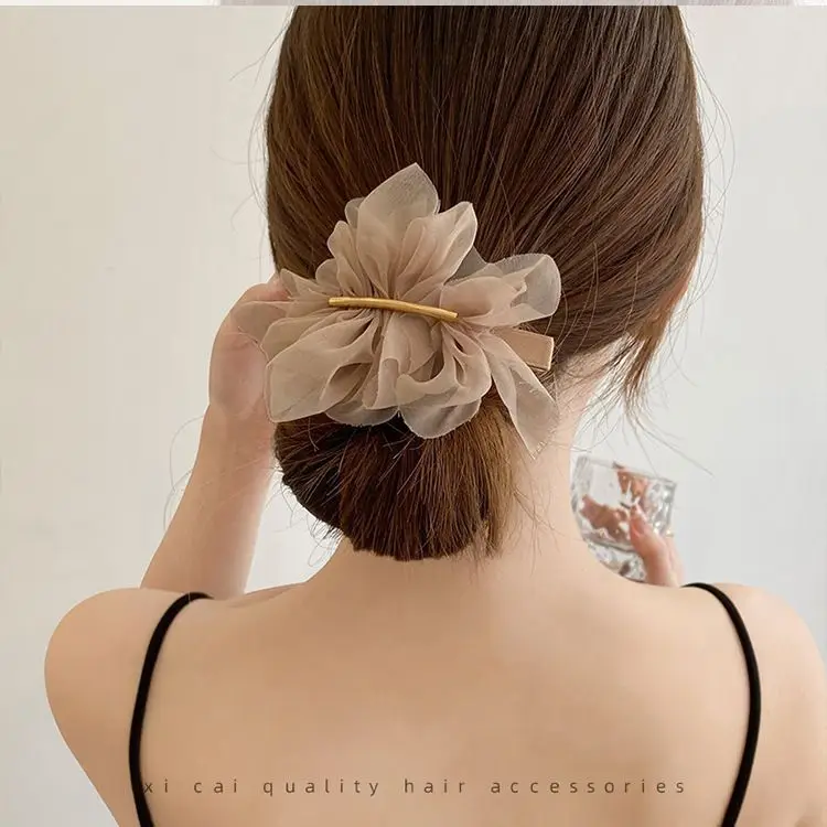Elegant Black Chiffon Hair Clip for Women Summer Back - Image 5