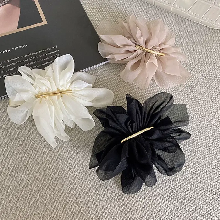 Elegant Black Chiffon Hair Clip for Women Summer Back — feature 1