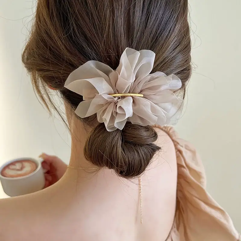 Elegant Black Chiffon Hair Clip for Women Summer Back — feature 5