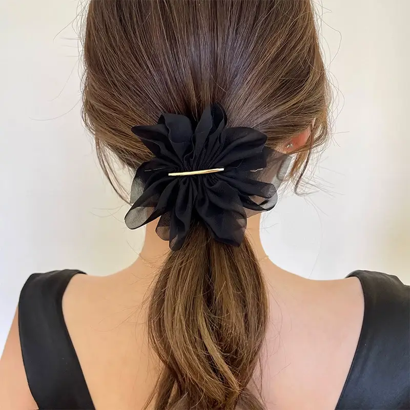 Elegant Black Chiffon Hair Clip for Women Summer Back — feature 7