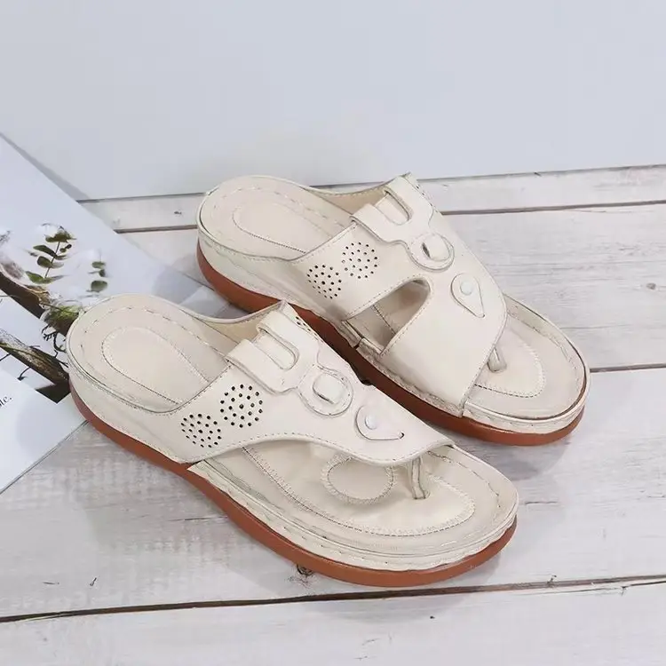Women's White Leather Wedge Sandals Spring Summer